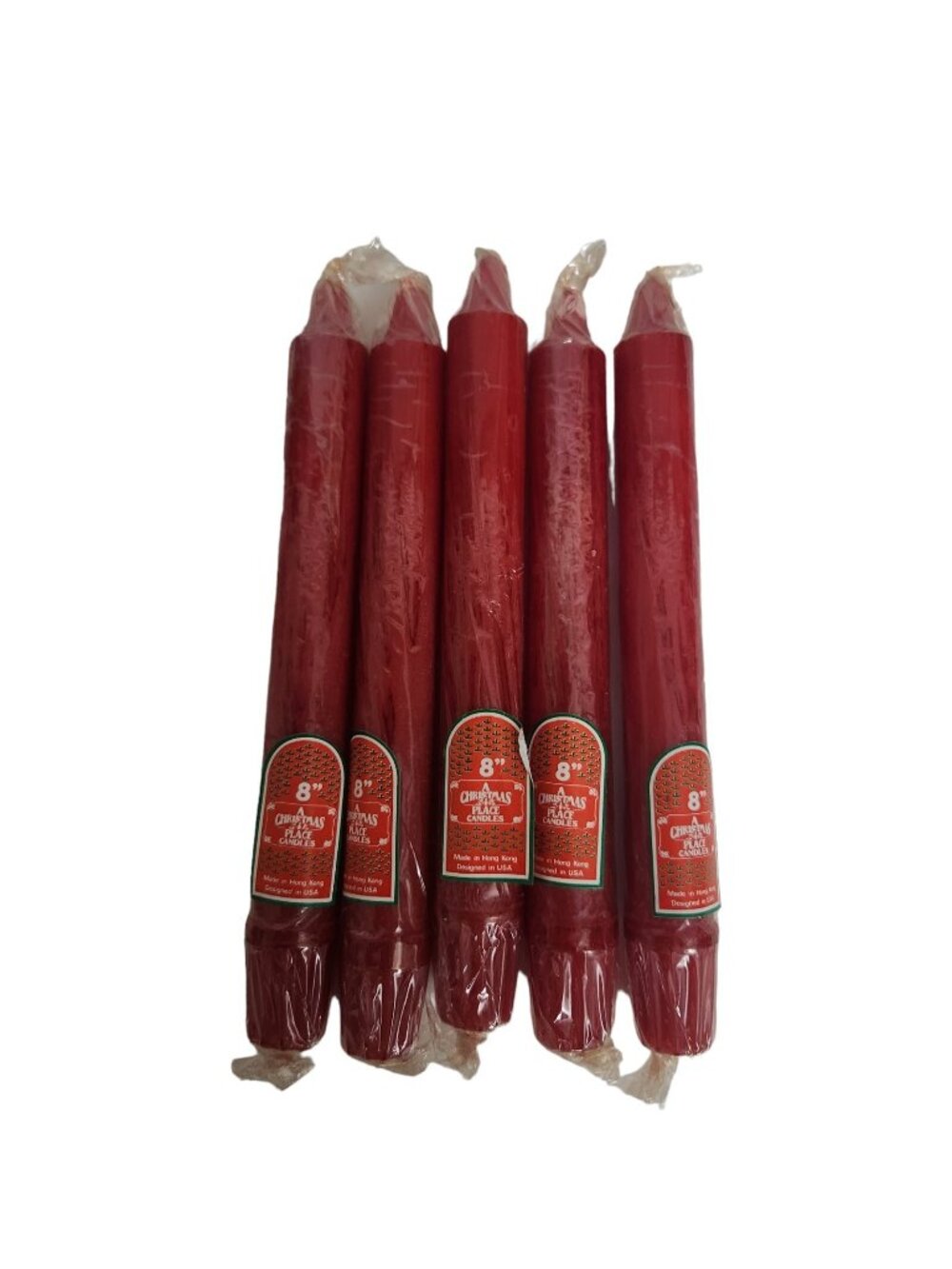 Red 8 Inch Vintage Christmas Place Candles Vintage Lot of 5